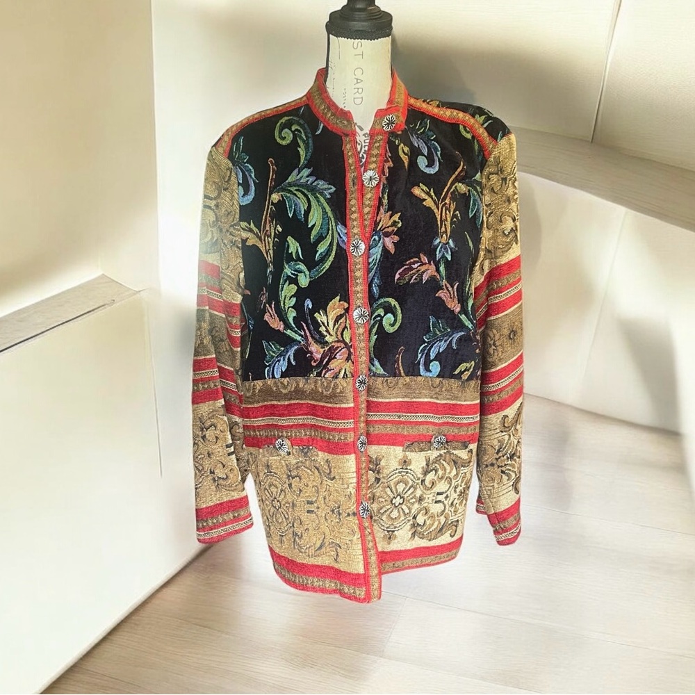 SAG HARBOR Tapestry Jacket SZ X Large Patchwork Boho Jacket whimsigoth